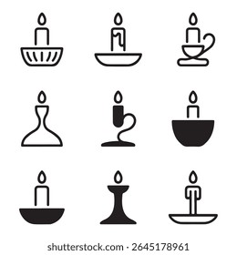 Candle Holder Icon Set Collection. Collection of Simple Candle Holders in Vector Graphic Style
