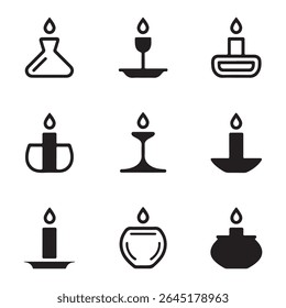 Candle Holder Icon Set Collection. Collection of Simple Candle Holders in Vector Graphic Style
