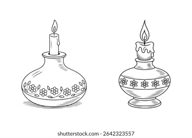Candle holder line art vector illustration