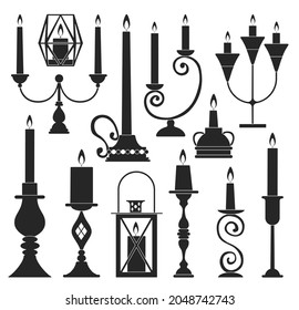 Candle holder vector illustration on white background. Vector black set icon candlestick. Isolated black set icon candle holder.