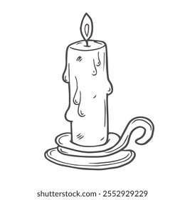 Candle Holder vector illustration. Vintage Candlestick. Old candleholder for painted by black inks in etching style.