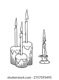 Candle holders with burning candles. Vector sketchy illustration for Easter