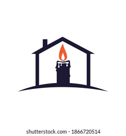 Candle home shape concept logo design illustration. Candle light romantic vector logo design. 