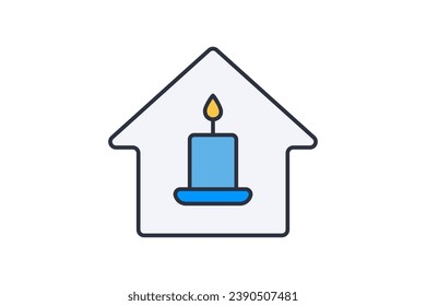 candle house icon. icon related to meditation, wellness, spa. flat line icon style. simple vector design editable