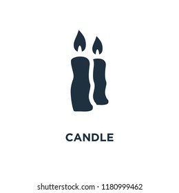 Candle icon. Black filled vector illustration. Candle symbol on white background. Can be used in web and mobile.