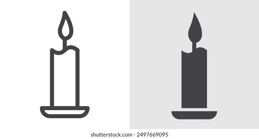 Candle icon Black line art vector logo set