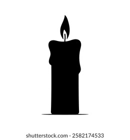 Candle icon. Black silhouette. Vertical front side view. Vector simple flat graphic illustration. Isolated object on white background. Isolate.