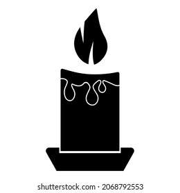 Candle icon. Candle with burning flames of beige wax paraffin Wedding decoration. Glyph icon. Vector