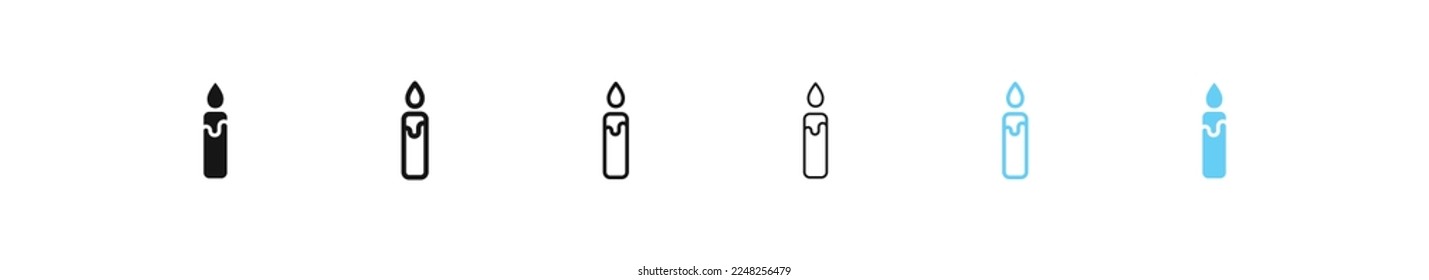 Candle icon. Candlelight symbol. Memorial signs. Flame icons. Birthday, church, Shabbat, cake symbols. Black and blue color. Vector isolated sign.