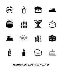 Candle icon. collection of 16 candle filled and outline icons such as cake, heart lock, menorah. editable candle icons for web and mobile.