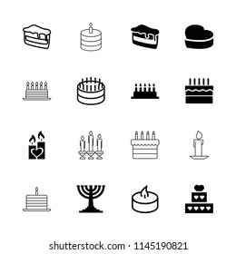 Candle icon. collection of 16 candle filled and outline icons such as cake, piece of cake. editable candle icons for web and mobile.