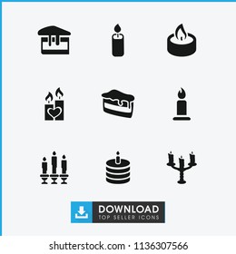 Candle icon. collection of 9 candle filled icons such as piece of cake. editable candle icons for web and mobile.