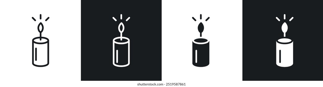 Candle Icon Kollektion in schwarz-weiß gefüllt und Strich Linie Stil.