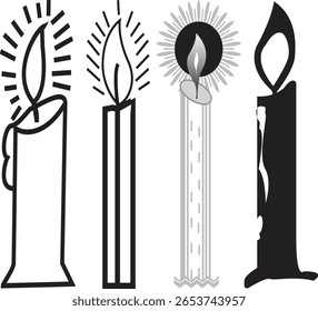 Candle icon collection, burning candle vector illustrations for spiritual, holiday, or light decor design