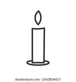 Candle Icon Depicting a Lit Flame in Black and White