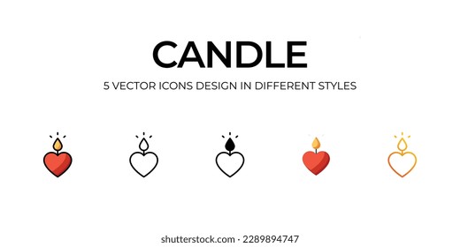 Candle Icon Design in Five style with Editable Stroke. Line, Solid, Flat Line, Duo Tone Color, and Color Gradient Line. Suitable for Web Page, Mobile App, UI, UX and GUI design.