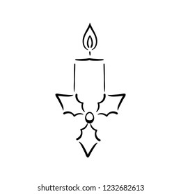 Candle icon doodle in linear sketch for christmas