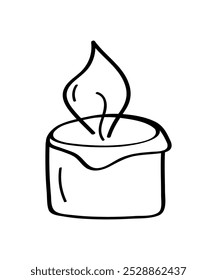 Candle icon doodle style Vector illustration sketch of a burning wax candle. Isolated on white.