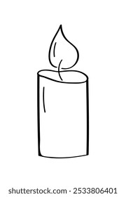 Candle icon doodle style Vector illustration sketch of a burning wax candle. Isolated on white.