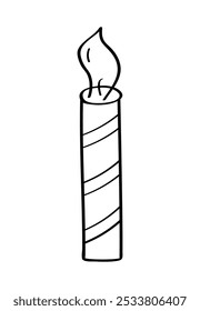 Candle icon doodle style Vector illustration sketch of a burning wax candle. Isolated on white.