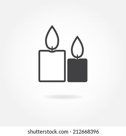 Candle icon with flame. Vector illustration of two burning candles.