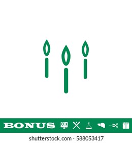 Candle icon flat. Green pictogram on white background. Vector illustration symbol and bonus button