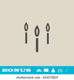 Candle icon flat. Grey pictogram on light background. Vector illustration symbol and bonus button real estate, ottoman, vase, tv, fishing rod
