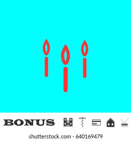 Candle icon flat. Red pictogram on blue background. Vector illustration symbol and bonus buttons Music center, corkscrew, credit card, house, drum