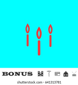 Candle icon flat. Red pictogram on blue background. Vector illustration symbol and bonus buttons Music center, corkscrew, credit card, house, drum