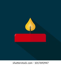 Candle icon in flat style with long shadow, isolated vector illustration on blue transparent background