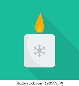 candle icon in flat style with long shadow, isolated vector illustration on green transparent background.