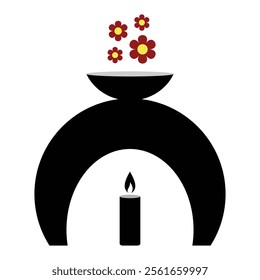 Candle icon with flowers. Candle icon template colour editable. Suitable for website design, logo and app. Black candle and red flowers isolated on white background. Candle icon in trendy flat style.	