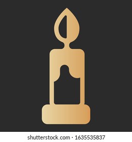 Candle icon. Golden and black burning candle. Fortune telling or romantic dinner element. Vector illustration on black background.