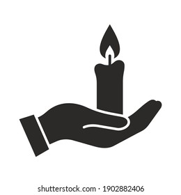 Candle Icon. Hand Holding Candle. Candlelight. Vector Icon Isolated On White Background.