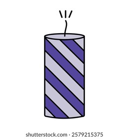 Candle Icon Illustration. Decorative striped candle with purple and gray design.