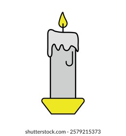 Candle Icon Illustration. Candle with dripped wax and glowing flame.