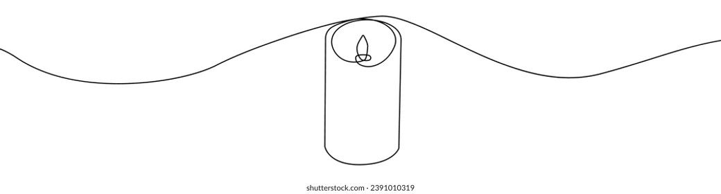 Candle icon line continuous drawing vector. One line Electric safe candle icon vector background. Set of burning candles icon. Continuous outline of Wax, paraffin candle.