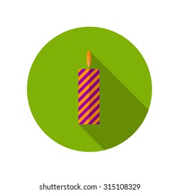 Candle icon with log shadow. Vector, flat, illustration.
