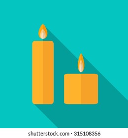 Candle icon with log shadow. Vector, flat, illustration.