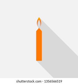Candle icon with long shadow on gray background, flat design style