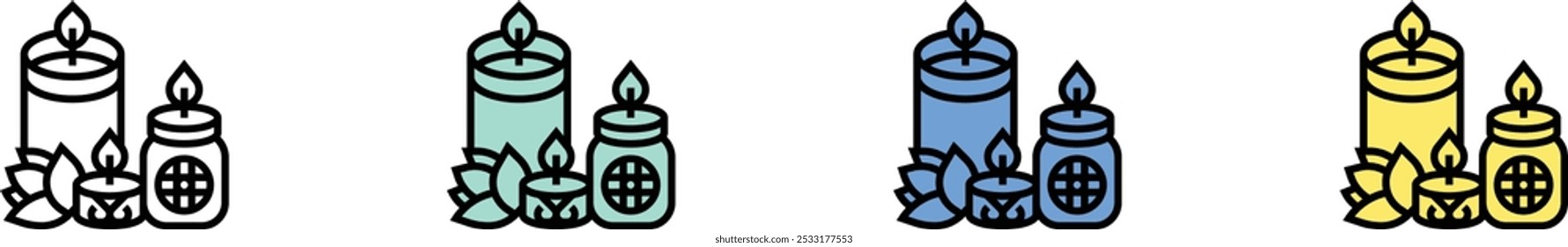 candle icon. Outline, Green, Blue and Yellow Style Design Isolated On White Background