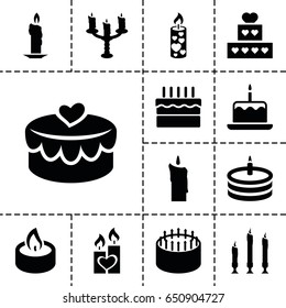 Candle icon. set of 13 filled candleicons such as cake with one candle, cake, candle