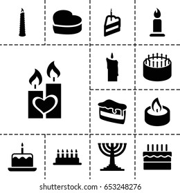 Candle icon. set of 13 filled candleicons such as cake with one candle, cake