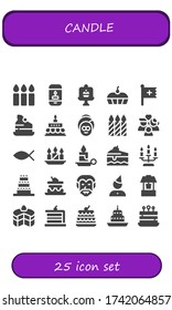 conjunto de iconos de vela. 25 iconos de velas rellenos.  Iconos modernos sencillos como: Velas, Velas, Pastel, Cristiano, Pastel de Cumpleaños, Spa, Wellness, Cristianismo, Drácula, Cumpleaños, Bueno