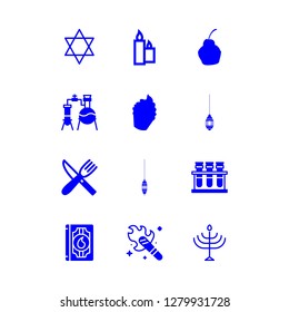 candle icon set about lantern, star of david, menorah and torch vector set