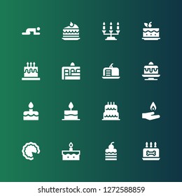 candle icon set. Collection of 16 filled candle icons included Birthday cake, Cake, Pyre, Candelabra, Prayer