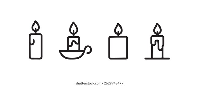 Candle icon set with flame in outline style Vector