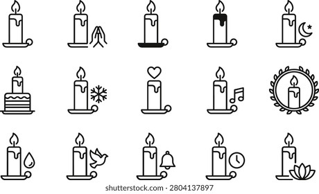 Candle Icon Set Line Art Illustration Collection for Various Symbolic Meaning and Spiritual Concept Designs