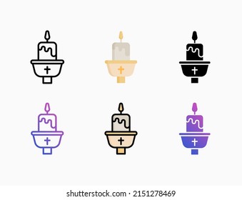 Candle icon set with line, outline, flat, filled, glyph, color, gradient. Editable stroke and pixel perfect. Can be used for digital product, presentation, print design and more.