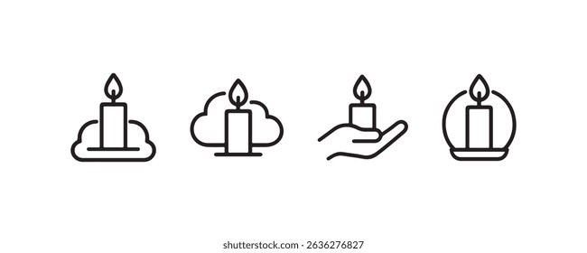Candle icon set: minimalist line art illustrations of candles and clouds.